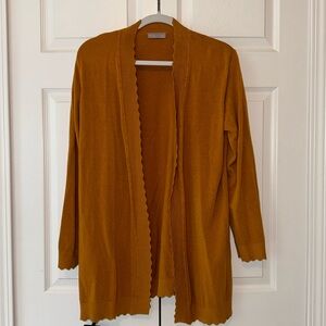 Evolution by Cyrus mustard orange yellow scallop cardigan XLP